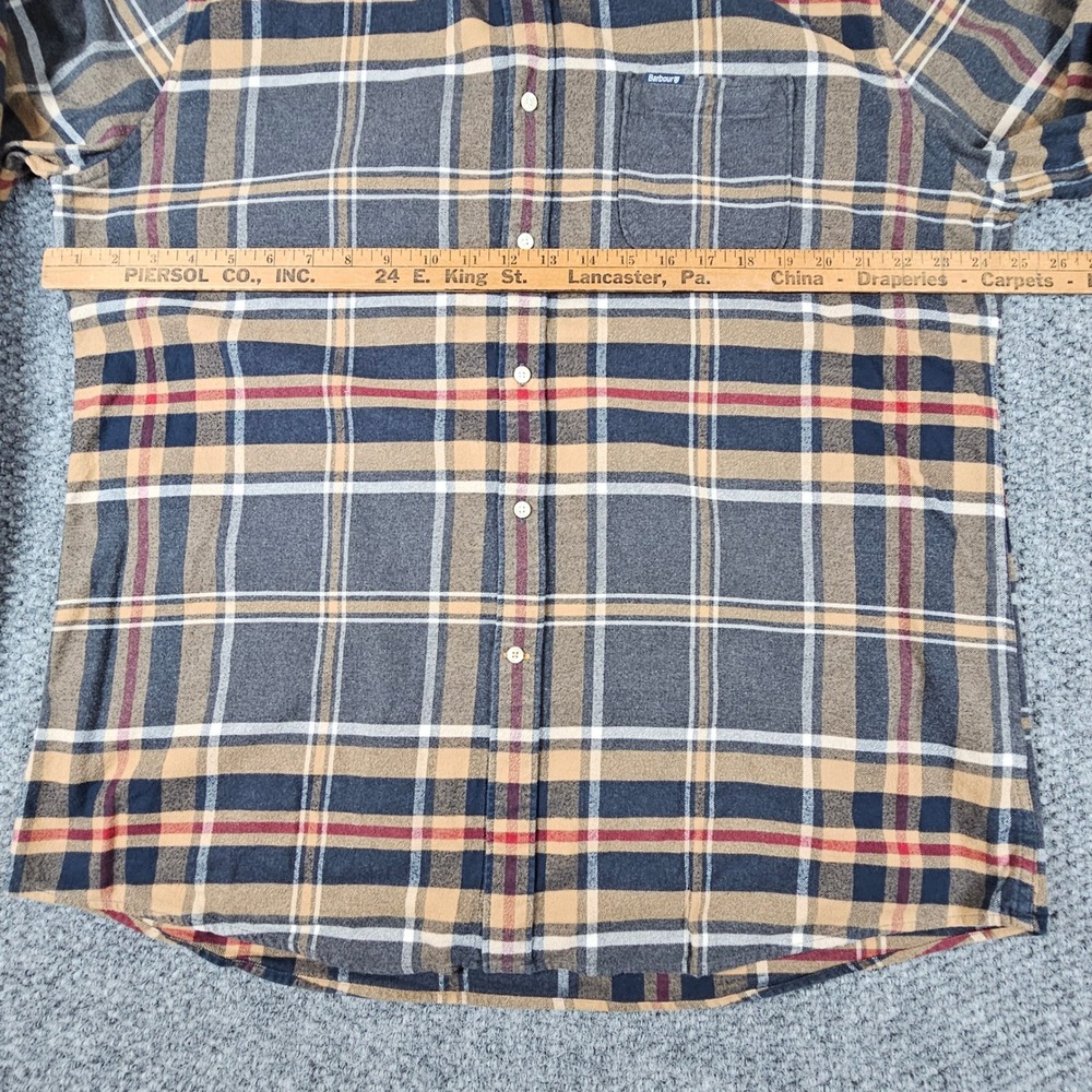 Barbour Tailored Fit Plaid Button Down Shirt Men L Grey Biege Soft Flannel - Picture 6 of 8